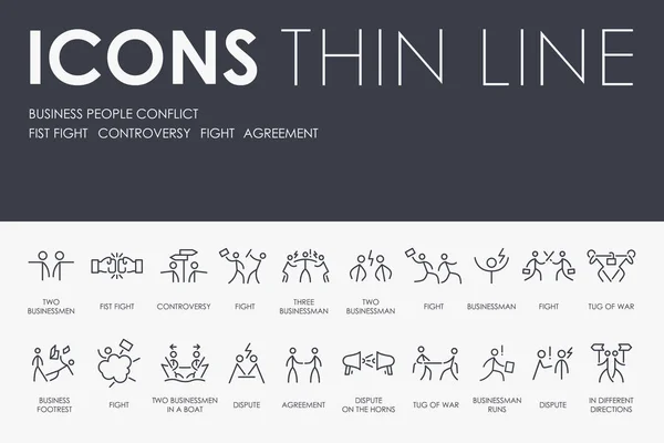 Set Business People Conflict Thin Line Vector Icons Pictograms — Stock Vector