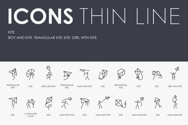Set Kite Thin Line Vector Iconos Pictogramas — Vector de stock