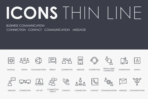 Conjunto Comunicación Empresarial Iconos Pictogramas Vectores Línea Delgada — Vector de stock