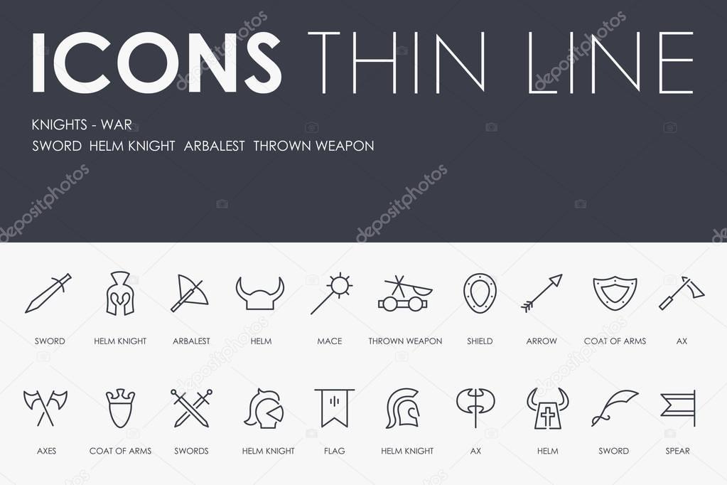 Set of knight-wars Thin Line Vector Icons and Pictograms