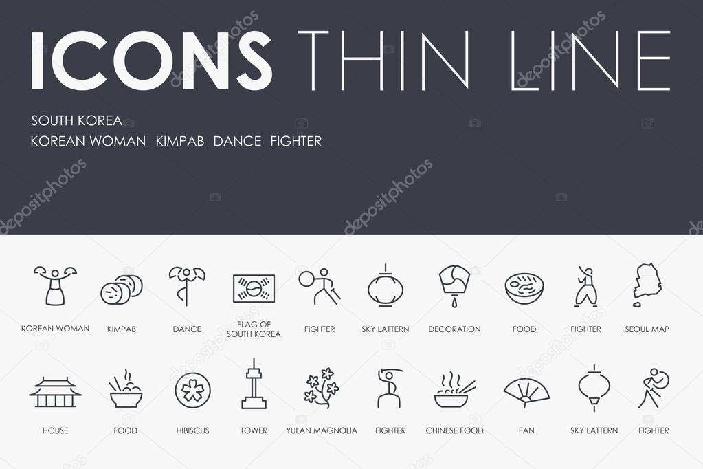 Set of South Korea Thin Line Vector Icons and Pictograms