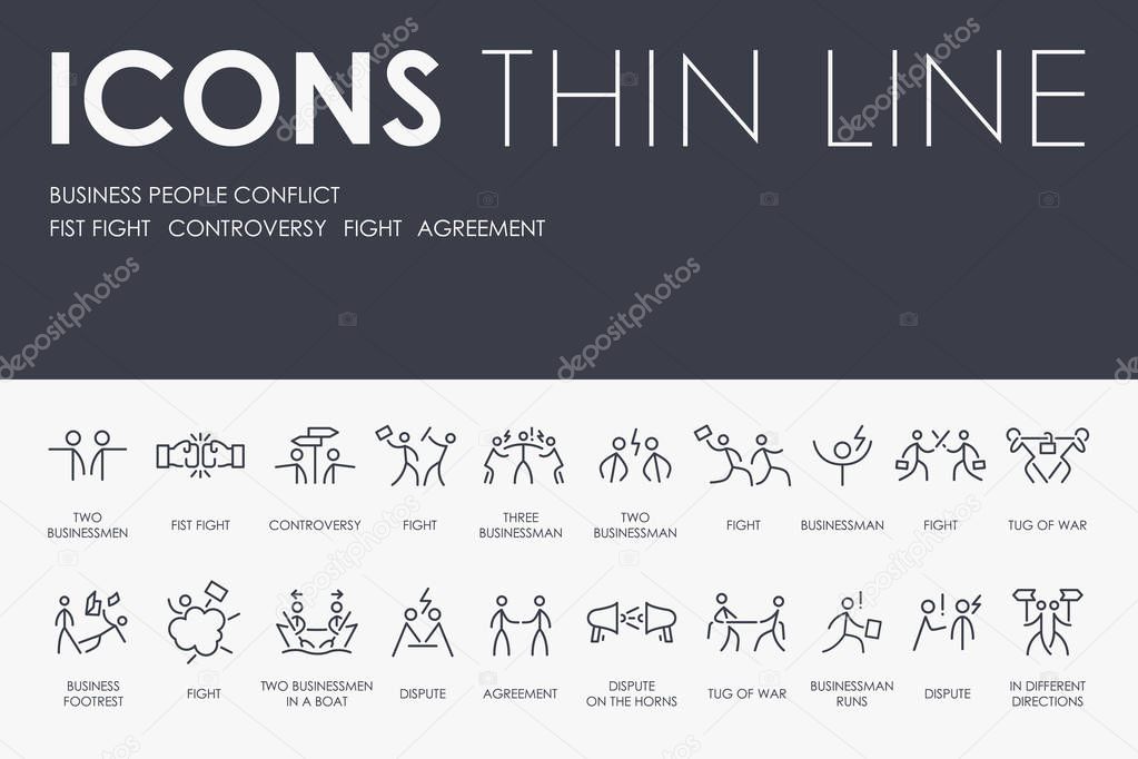 Set of business people conflict Thin Line Vector Icons and Pictograms
