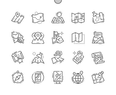 İyi hazırlanmış piksel mükemmel vektör ince çizgi simgeler 30 2 haritalar kılavuz Web grafikleri ve Apps-x. Basit en az piktogram