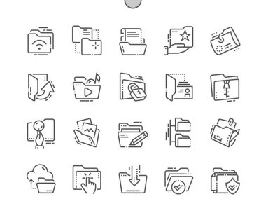 Klasörleri iyi hazırlanmış piksel mükemmel vektör ince çizgi simgeler 30 2 x kılavuz Web grafikleri ve Apps. Basit en az piktogram