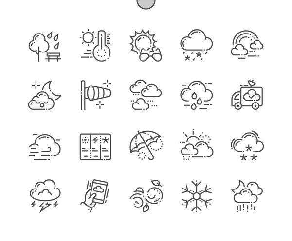 Метеорологическая Система Pixel Perfect Vector Thin Line Icons Grid Веб — стоковый вектор