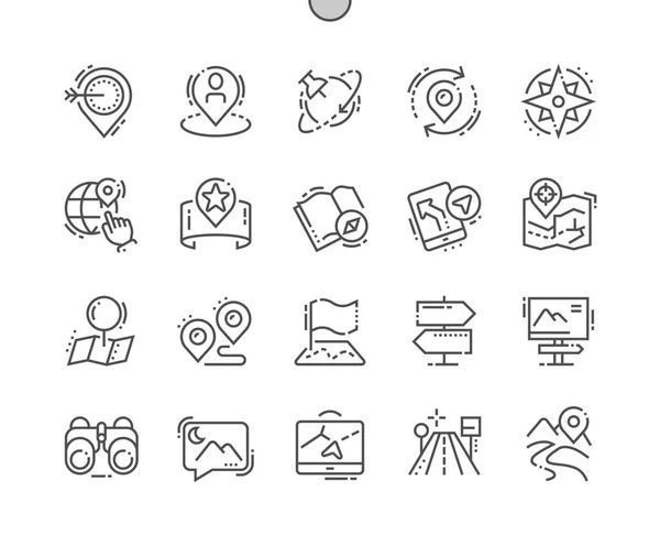 Navegación Pixel Perfect Vector Thin Line Iconos Grid Web Graphics — Vector de stock