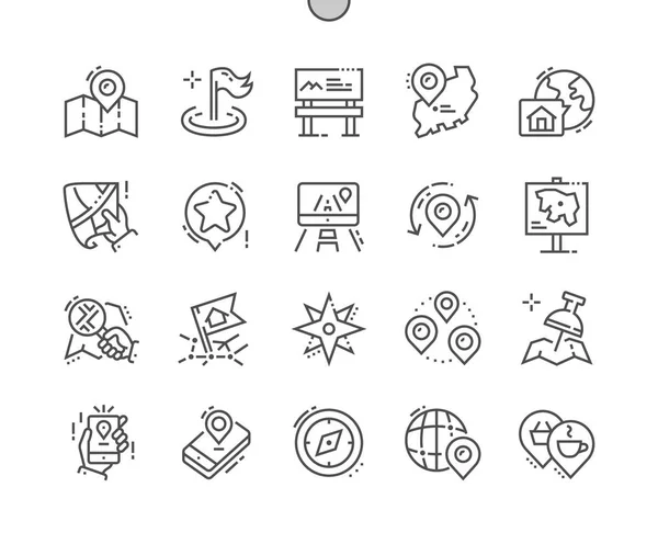 Ubicación Pixel Perfect Vector Thin Line Icons Grid Web Graphics — Archivo Imágenes Vectoriales