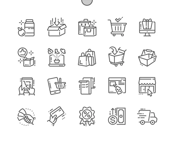 Compras Pixel Perfect Vector Thin Line Iconos Grid Web Graphics — Vector de stock