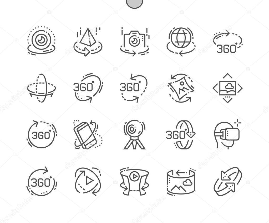 360 degrees Well-crafted Pixel Perfect Vector Thin Line Icons 30 2x Grid for Web Graphics and Apps. Simple Minimal Pictogram