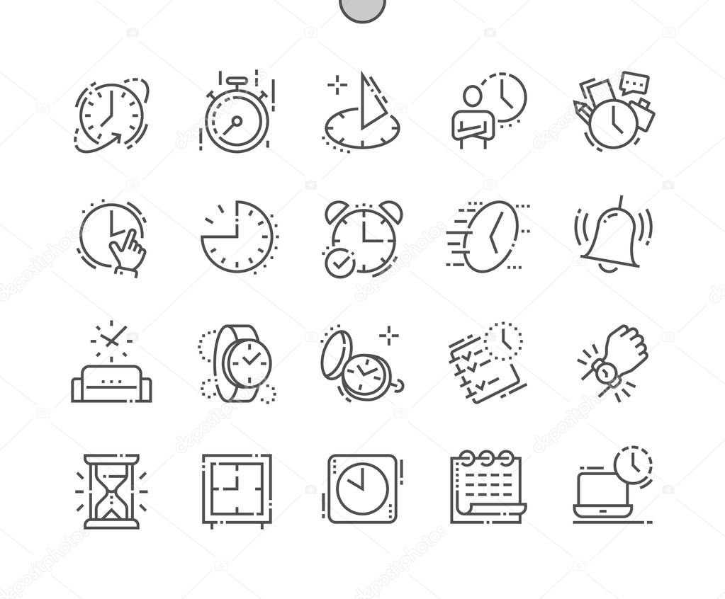 Time Well-crafted Pixel Perfect Vector Thin Line Icons 30 2x Grid for Web Graphics and Apps. Simple Minimal Pictogram