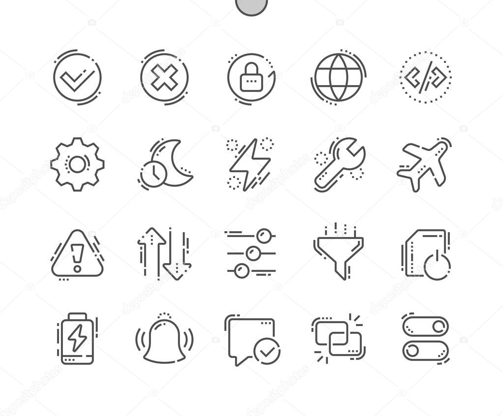 Setting Well-crafted Pixel Perfect Vector Thin Line Icons 30 2x Grid for Web Graphics and Apps. Simple Minimal Pictogram
