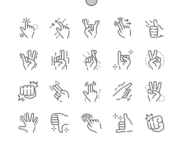 Gesto Ben Realizzato Pixel Perfect Vector Thin Line Icons Griglia — Vettoriale Stock