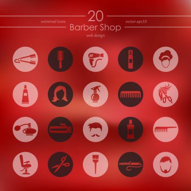 Kuaför Dükkanı modern simgeler mobil arabirimi ile ilgili arka plan bulanık, vektör çizim