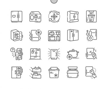 Buzdolabı iyi hazırlanmış piksel mükemmel vektör ince çizgi simgeler 30 2 x kılavuz Web grafikleri ve Apps. Basit en az piktogram