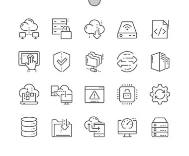 Pixel mükemmel iyi hazırlanmış vektör Web grafikleri ve Apps düzenlenebilir inme ile 24 x 24 ızgara için ince çizgi simgeler 48 x 48 hazır barındırma. Basit en az piktogram Bölüm 1-1