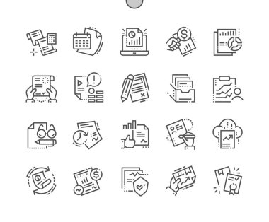 İyi hazırlanmış piksel mükemmel vektör ince çizgi simgeler 30 2 rapor kılavuz Web grafikleri ve Apps-x. Basit en az piktogram