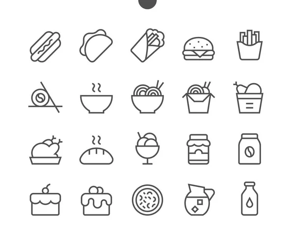 Food Pixel Perfect Well Cracked Vector Thin Line Icons 48X48 — стоковый вектор