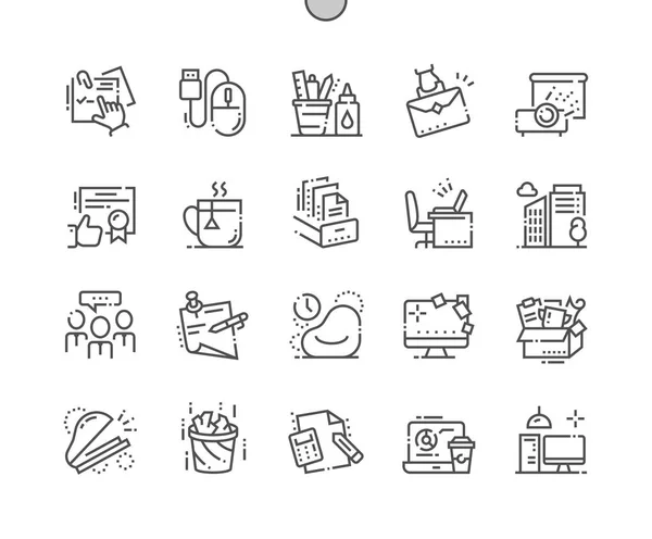 Office Pixel Perfect Vector Thin Line Icons Grid Web Graphics — Vector de stock