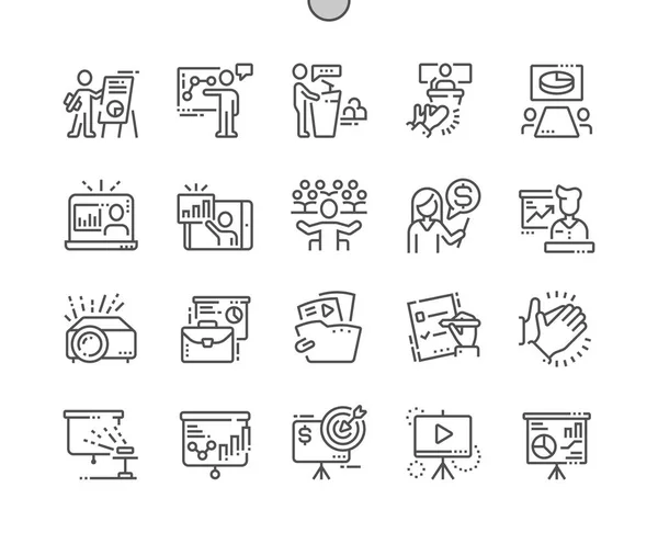 Business Presentation Well Crafted Pixel Perfect Vector Thin Line Icons - Stok Vektor