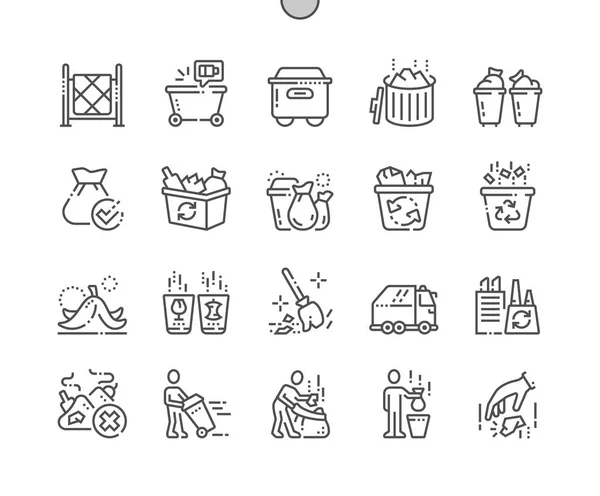 Basura Pixel Perfect Vector Thin Line Iconos Rejilla Para Gráficos — Vector de stock