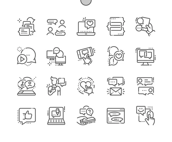 Chat Pixel Perfecto Vector Thin Line Iconos Rejilla Para Gráficos — Vector de stock