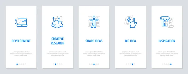 Desenvolvimento Pesquisa Criativa Compartilhar Ideias Grande Ideia Inspiração Vertical Cartões — Vetor de Stock