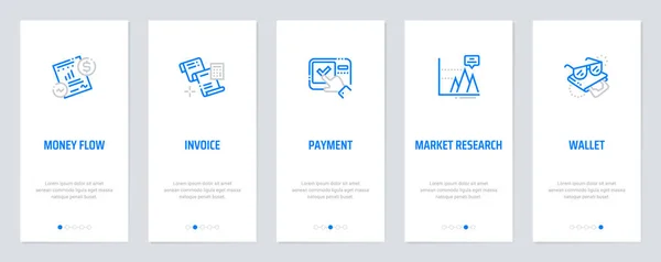 Fluxo Dinheiro Fatura Pagamento Pesquisa Mercado Carteira Cartões Verticais Com — Vetor de Stock