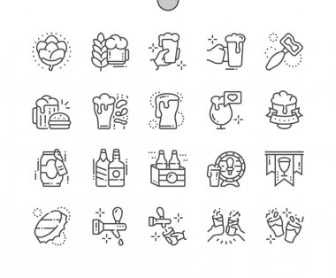 Bira iyi hazırlanmış piksel mükemmel vektör ince çizgi simgeler 30 2 x kılavuz Web grafikleri ve Apps. Basit en az piktogram
