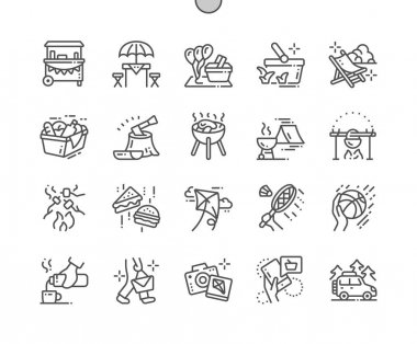 Piknik iyi hazırlanmış piksel mükemmel vektör ince çizgi simgeler 30 2 x kılavuz Web grafikleri ve Apps. Basit en az piktogram