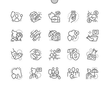 Tıbbi Sigorta Well-crafted piksel mükemmel vektör ince çizgi simgeler 30 2 x kılavuz Web grafikleri ve Apps. Basit en az piktogram