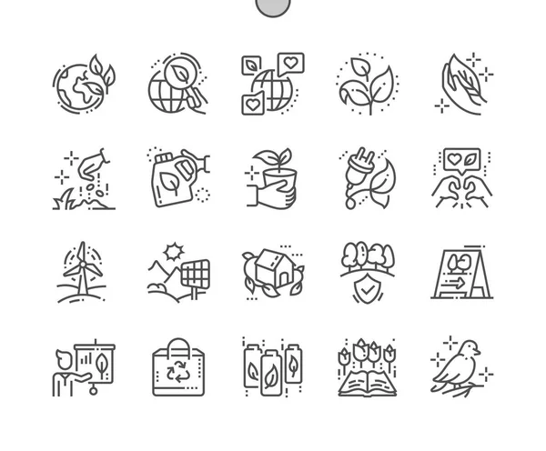 Ecology Well Craded Pixel Perfect Vector Thin Line Icons Grid — стоковый вектор