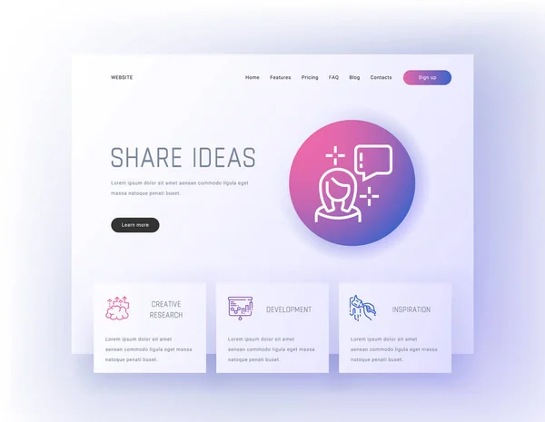 Compartilhe Ideias Pesquisa Criativa Desenvolvimento Inspiração Modelo Landing Page Modelo —  Vetores de Stock