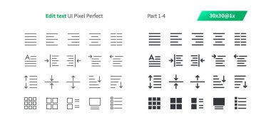 Metin UI piksel mükemmel Well-crafted vektör ince çizgi ve düz simgeler 30 1 düzenleme ızgara Web grafikleri ve Apps-x. Basit en az piktogram Bölüm 1-4