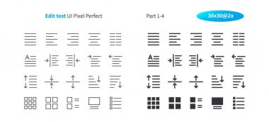 Metin UI piksel mükemmel Well-crafted vektör ince çizgi ve düz simgeler 30 2 düzenleme ızgara Web grafikleri ve Apps-x. Basit en az piktogram Bölüm 1-4