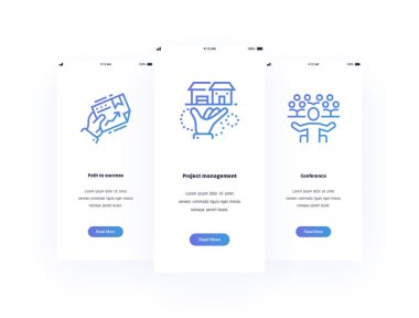 Başarı, proje yönetimi, konferans dikey kartları güçlü metaforlar ile yolu. Web sitesi tasarımı için şablon.