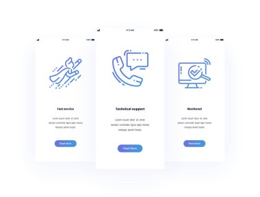 Hızlı servis, teknik destek, dikey kartları güçlü metaforlar ile izlenir. Web sitesi tasarımı için şablon.