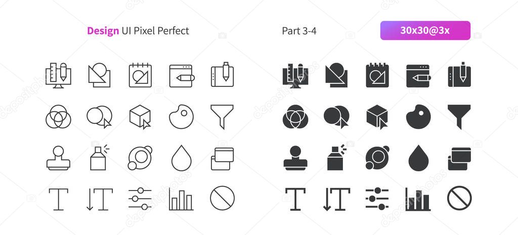 Graphic Design UI Pixel Perfect Well-crafted Vector Thin Line And Solid Icons 30 3x Grid for Web Graphics and Apps. Simple Minimal Pictogram Part 3-4