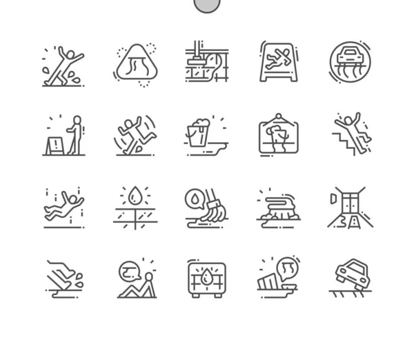 Pavimento bagnato Ben realizzato Pixel Perfect Vector Thin Line Icons 30 2x Griglia per Web Graphics e Apps. Pittogramma minimale semplice — Vettoriale Stock