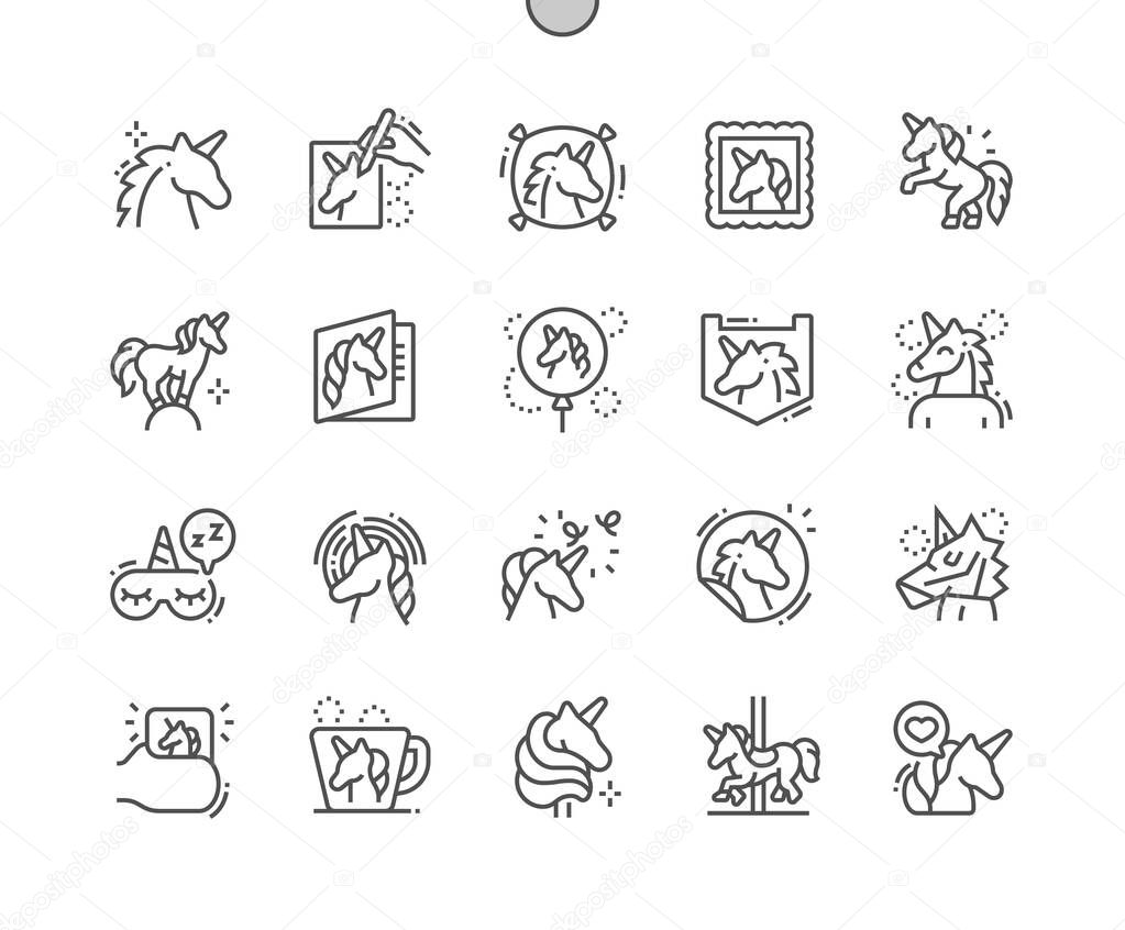Unicorn Well-crafted Pixel Perfect Vector Thin Line Icons 30 2x Grid for Web Graphics and Apps. Simple Minimal Pictogram