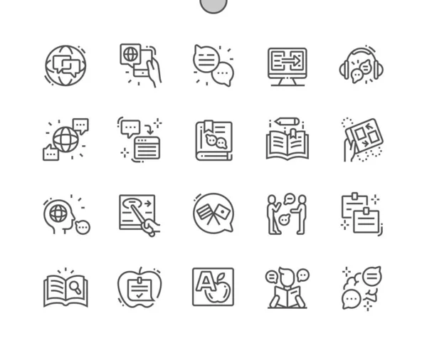 Studio della lingua straniera Ben realizzato Pixel Perfect Vector Thin Line Icons 30 2x Griglia per Web Graphics e Apps. Pittogramma minimale semplice — Vettoriale Stock