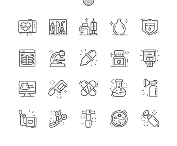 Artículos médicos Pixel Perfect Vector Thin Line Icons 30 2x Grid for Web Graphics and Apps. Pictograma mínimo simple — Vector de stock