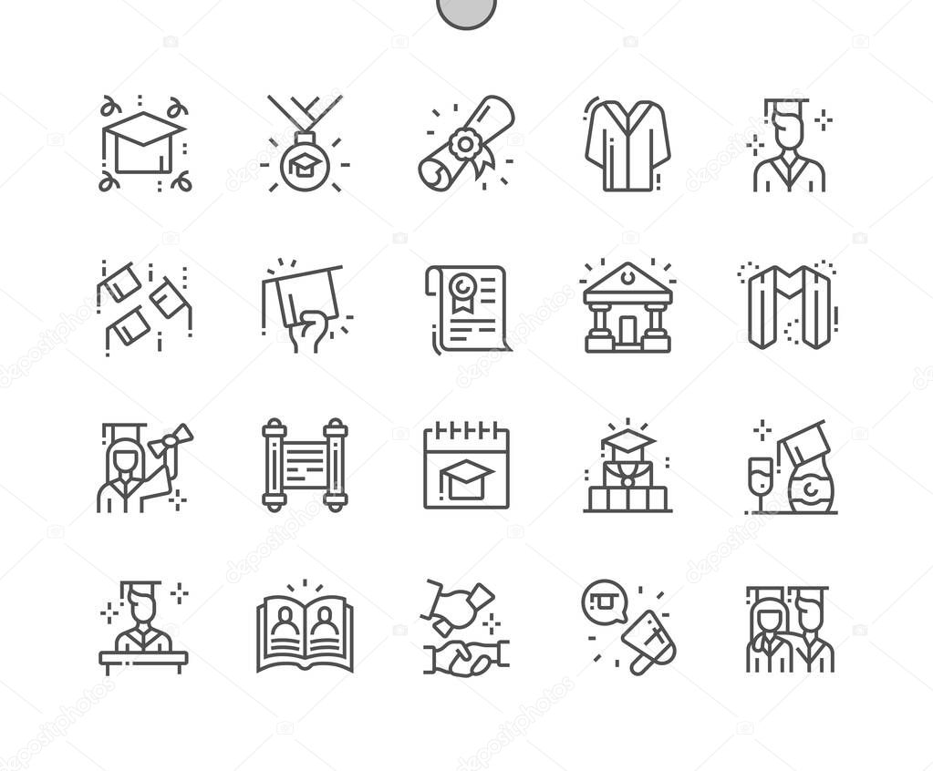 Graduation Day Well-crafted Pixel Perfect Vector Thin Line Icons 30 2x Grid for Web Graphics and Apps. Simple Minimal Pictogram