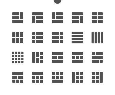18 Düzen v3 Ui Piksel Mükemmel Yapılandırılmış Vektör Katı Simgeleri 48x48 Web Grafikleri ve Uygulamaları için Hazır. Basit Asgari Resim Grafiği
