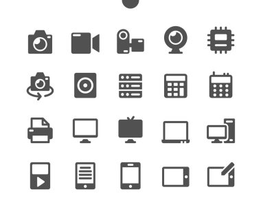 Aygıtlar v1 Ui Pixel Mükemmel Yapılandırılmış Vektör Katı Simgeleri 48x48 Web Grafikleri ve Uygulamaları için 24x24 Izgara Hazır. Basit Asgari Resim Grafiği