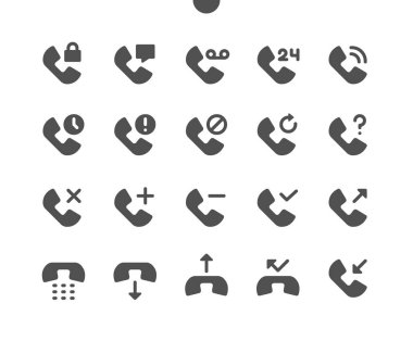 Telefonlar v2 Ui Piksel Mükemmel Yapılandırılmış Vektör Katı Simgeler 48x48 Web Grafikleri ve Uygulamaları için 24x24 Izgara Hazır. Basit Asgari Resim Grafiği