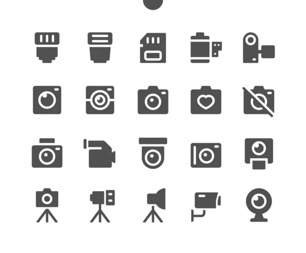 Fényképezőgép Ui Pixel Tökéletes Jól megtervezett Vector Solid Icons 48x48 Készen áll a 24x24 rács Web Grafikák és alkalmazások. Egyszerű minimális piktogram — Stock Vector