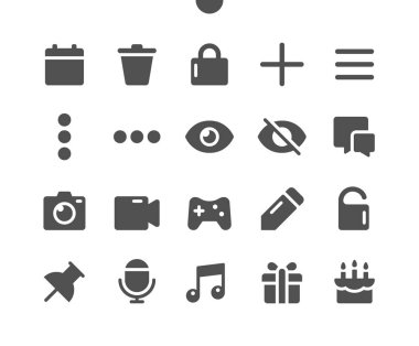 Sosyal Simgeler v3 Ui Piksel Kusursuz Mükemmel Yapılandırılmış Vektör Katı Simgeler 48x48 Web Grafikleri ve Uygulamaları için 24x24 Izgara Hazır. Basit Asgari Resim Grafiği