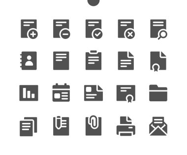 Belgeler Ui Piksel Mükemmel Yapılandırılmış Vektör Katı Simgeler 48x48 Web Grafikleri ve Uygulamaları için 24x24 Şebeke için hazır. Basit Asgari Resim Grafiği