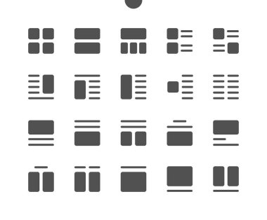 Düzen v4 Ui Pixel Mükemmel Yapılandırılmış Vektör Katı Simgeleri 48x48 Web Grafikleri ve Uygulamaları için 24x24 Izgara Hazır. Basit Asgari Resim Grafiği