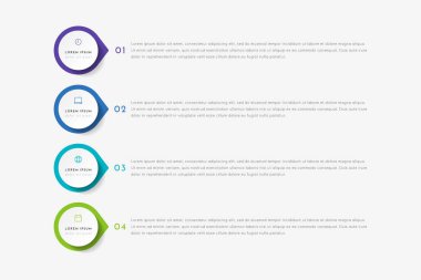 4 nokta, adım ya da süreç içeren vektör zaman çizelgesi bilgisi. Renkli şablon tasarımı.